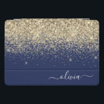 Cubierta Para iPad Pro Purpurina azul de la marina de oro guión Monograma<br><div class="desc">Relieve metalizado Gold y Navy Blue Faux Metallic Sparkle Purpurina Script Monograma Nombre portátil Funda. Esto hace que el dulce perfecto cumpleaños 16,  boda,  ducha de novia,  aniversario,  ducha de bebé o fiesta de soltera sea regalo para alguien que ama el lujo glam y los estilos de moda.</div>