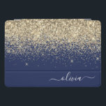 Cubierta Para iPad Pro Purpurina azul de la marina de oro guión Monograma<br><div class="desc">Relieve metalizado Gold y Navy Blue Faux Metallic Sparkle Purpurina Script Monograma Nombre portátil Funda. Esto hace que el dulce perfecto cumpleaños 16,  boda,  ducha de novia,  aniversario,  ducha de bebé o fiesta de soltera sea regalo para alguien que ama el lujo glam y los estilos de moda.</div>