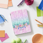 Cubierta Para iPad Pro Purpurina Bokeh y flores coloridas Bouquet<br><div class="desc">Purpurina de bokeh rosa y verde menta,  decorado con coloridas acuarelas floridas. Monograma personalizado.</div>