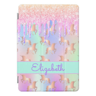 Cubierta Para iPad Pro Purpurina de unicornio rosa rosa nombre oro