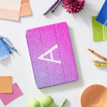 Cubierta Para iPad Pro Purpurina morado rosado y monograma espumoso<br><div class="desc">Purpurina de imitación rosa y púrpura Ombre y Funda elegante de monograma. Este funda se puede personalizar para incluir su nombre inicial y su nombre de pila.</div>