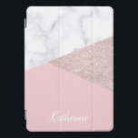 Cubierta Para iPad Pro Rosa de mármol blanco del purpurina color de rosa<br><div class="desc">Falso purpurina color de rosa geométrico elegante y elegante del oro,  mármol blanco y bloque rosado del color.</div>