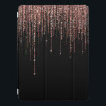 Cubierta Para iPad Pro Rosa negro de lujo Oro Sparkly Purpurina Fringe<br><div class="desc">Esta lujosa y glamurosa impresión es el diseño perfecto para una mujer de diseño. Presenta una falsa cortina rosa purpurina dorada brillante con una falsa tipografía purpurina sobre un simple fondo negro. Es un diseño elegante, moda, moderno y de moda con un toque de Hollywood. ***NOTA DE DISEÑO IMPORTANTE: Para...</div>