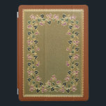 Cubierta Para iPad Pro Tapa del libro floral de Gilt Vintage<br><div class="desc">En el año 1900,  la decoración histórica francesa de las telas doradas y la cubierta de libros de cuero presenta un círculo de violetas doradas,  hojas y flores sobre cuero verde. El color de fondo es modificable. Reproducción fotográfica - se simula textura de cuero.</div>