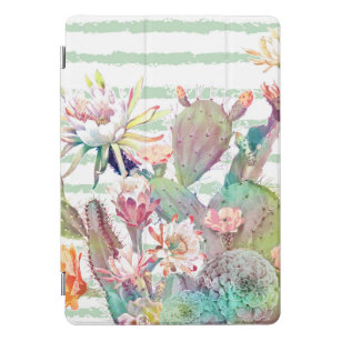 Cubierta Para iPad Pro Watercolor Cactus Floral Stripes Design