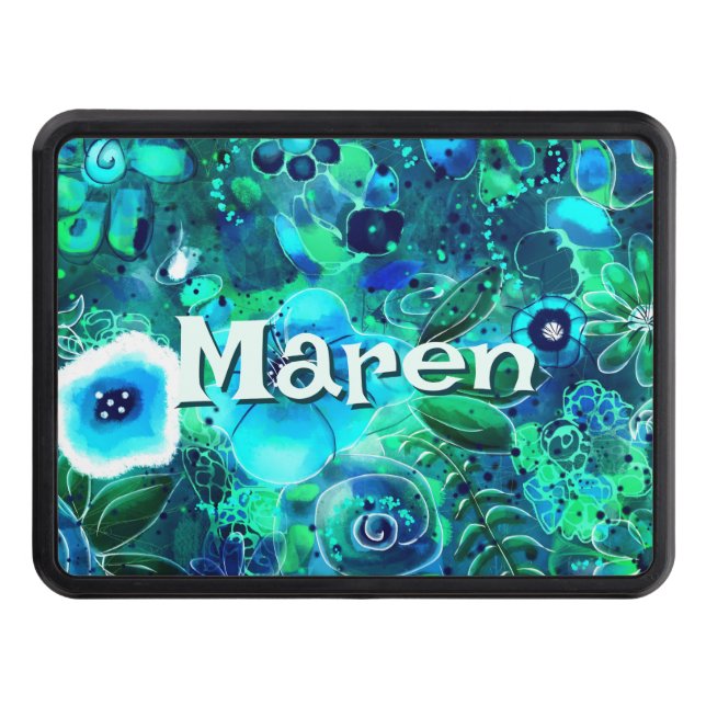 Cubierta Para Remolque Abstract Floral Teal Blue Green Personalized (Anverso)