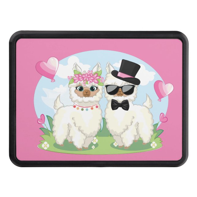 Cubierta Para Remolque Adorables Llama Amor Cute Llama Pareja Rosa (Anverso)