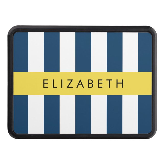 Cubierta Para Remolque Bandas azules de la marina, patrón rayado, tu nomb (Anverso)