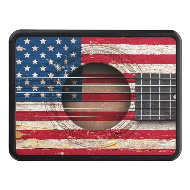 Cubierta Para Remolque Bandera americana en la guitarra acústica vieja (Anverso)