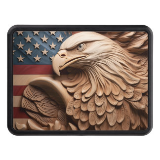 Cubierta Para Remolque Bandera americana tallada en madera águila calva