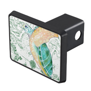 Cubierta Para Remolque Blanco del mapa del vintage de la tortuga de mar