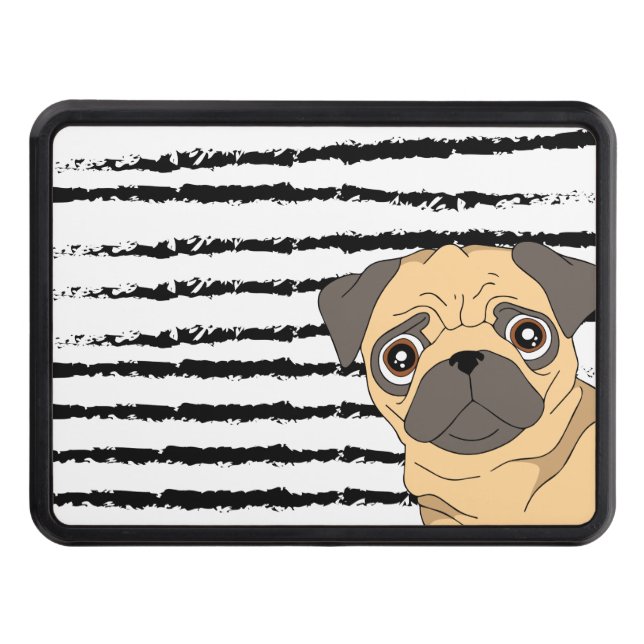 Cubierta Para Remolque Blanco negro a rayas de pug (Anverso)