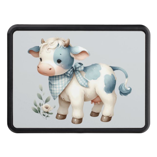 Cubierta Para Remolque Blue Gingham Baby Cow Pastel Farm Aesthetic (Anverso)