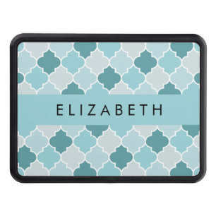 Cubierta Para Remolque Blue Moroccan Trellis, Quatrefoil, tu nombre