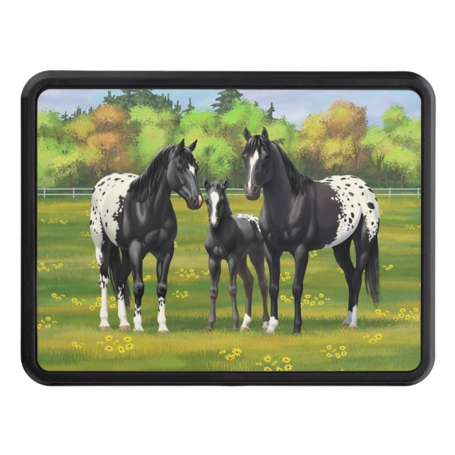 Cubierta Para Remolque Caballos Appaloosa Negros En Pastel De Verano (Anverso)