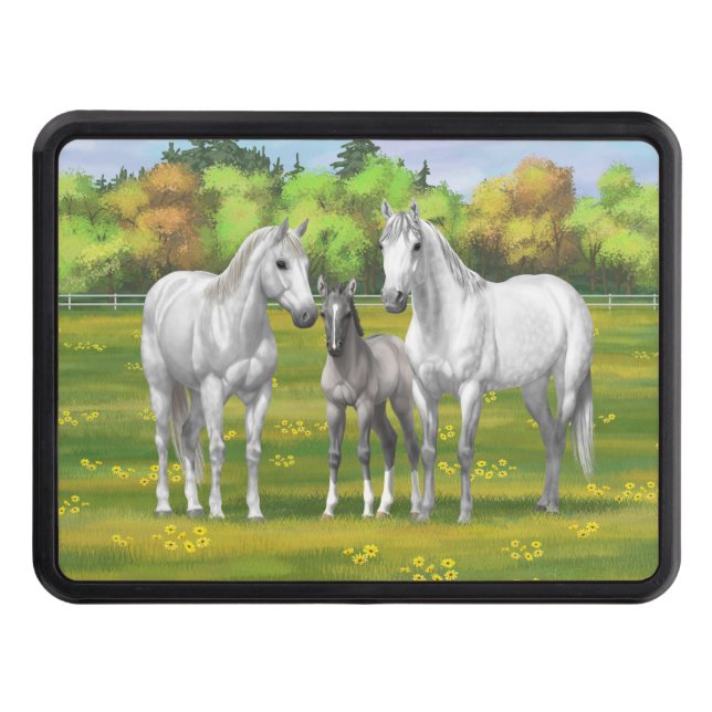 Cubierta Para Remolque Caballos De Cuatrimestre Gris De Ropa Blanca En Ve (Anverso)