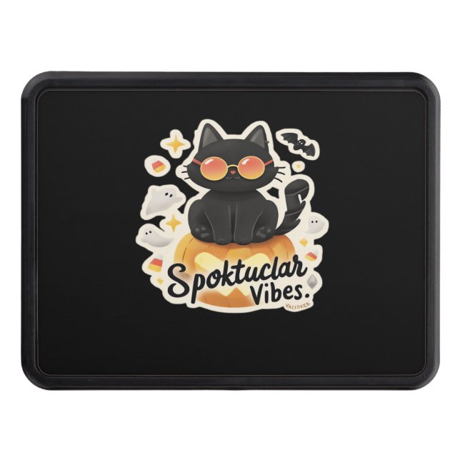 Cubierta Para Remolque Calabaza de Halloween para gato negro lindo camise (Anverso)