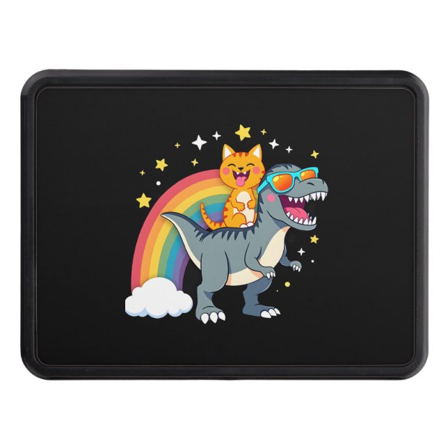 Cubierta Para Remolque Cat Riding Dinosaur T-Rex Kitten Rainbow Dino Funn (Anverso)