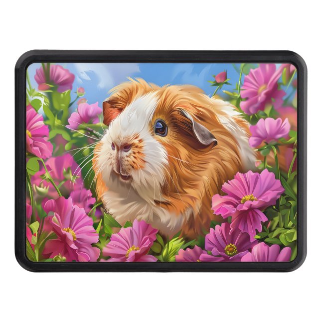 Cubierta Para Remolque Cerdo guineano entre flores rosadas (Anverso)