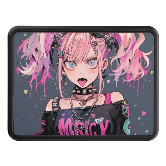 Cubierta Para Remolque Chica Anime de Rocker Punk Rosado (Anverso)
