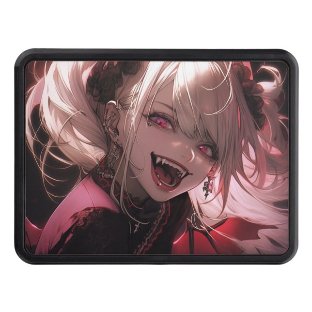 Cubierta Para Remolque Chica Anime de Vampiro de Sonrisa Rojo y Negro (Anverso)