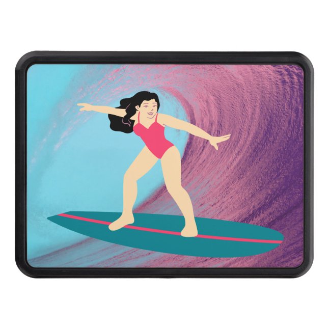 Cubierta Para Remolque Chica surfeando al atardecer. (Anverso)