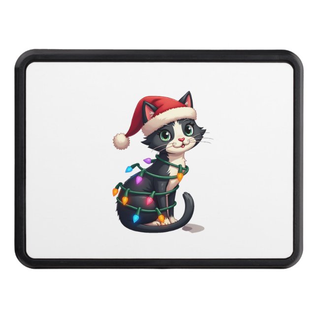 Cubierta Para Remolque Christmas Cat Tuxedo black cat xmas lights kitty c (Anverso)