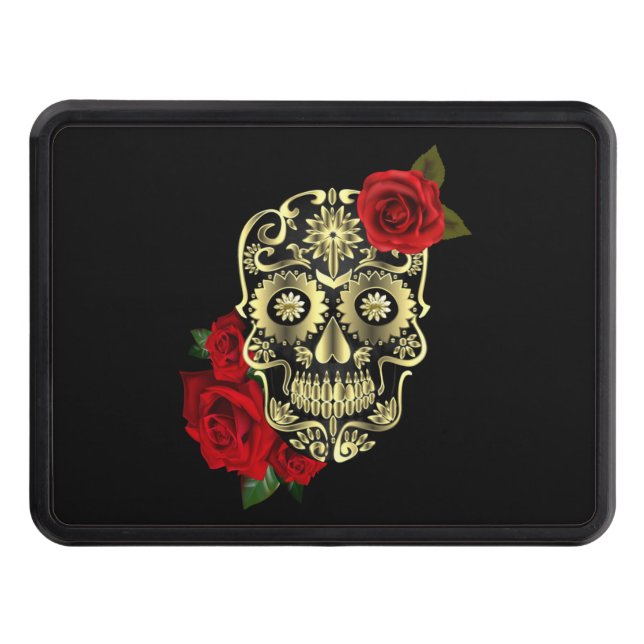Cubierta Para Remolque El Día De La Calavera Del Azúcar Negro De Las Rosa (Anverso)
