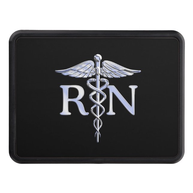 Cubierta Para Remolque Enfermera inscrita RN Silver Caduceus Snakes Black (Anverso)