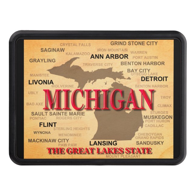 Cubierta Para Remolque Estado del mapa de Michigan, Detroit, Lansing (Anverso)