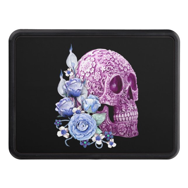 Cubierta Para Remolque Floral Azul Morado Azúcar Skull Día De Los Muertos (Anverso)