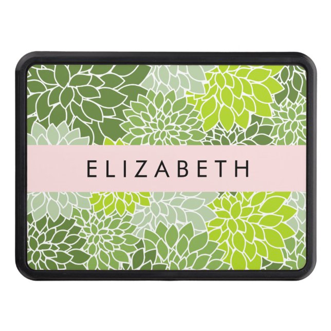 Cubierta Para Remolque Flores verdes de Dahlia, patrón floral, tu nombre (Anverso)