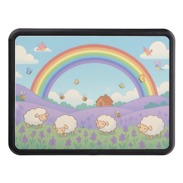 Cubierta Para Remolque Fluffy Sheep Lavender Field Rainbow Art (Anverso)