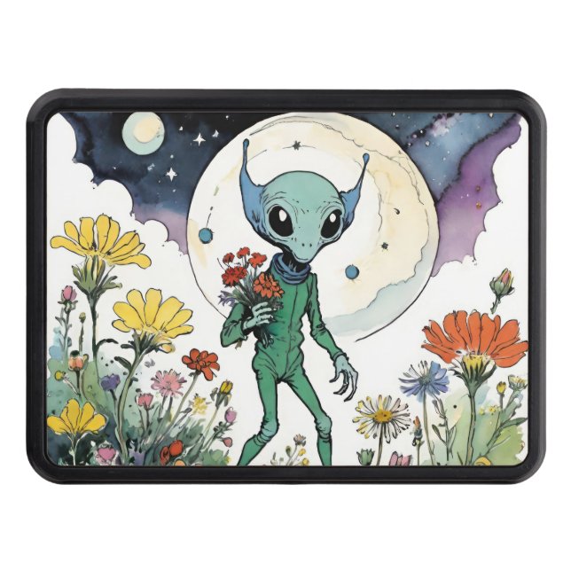 Cubierta Para Remolque Funny Alien Picking Flowers With Full Moon (Anverso)