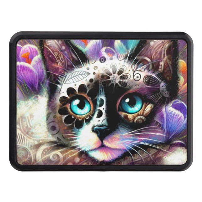 Cubierta Para Remolque Gato kitano siamés crocus floral morado blanco Ver (Anverso)