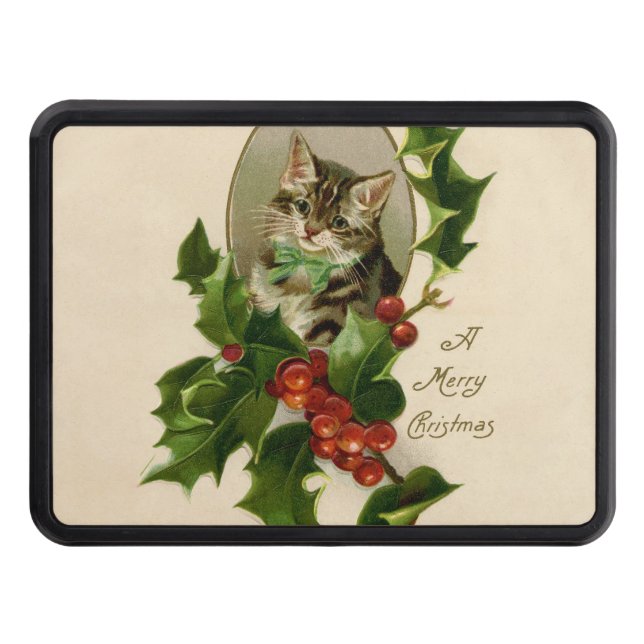 Cubierta Para Remolque Gato Navidades Merry Holly Kitten Arte Antiguo (Anverso)