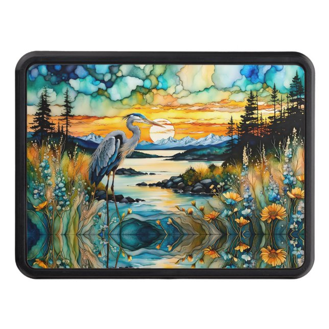 Cubierta Para Remolque Gran paisaje de flores silvestres de la garza azul (Anverso)