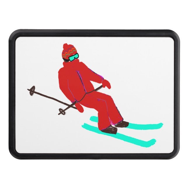 Cubierta Para Remolque Ilustracion de esquí Retro Red Skier (Anverso)