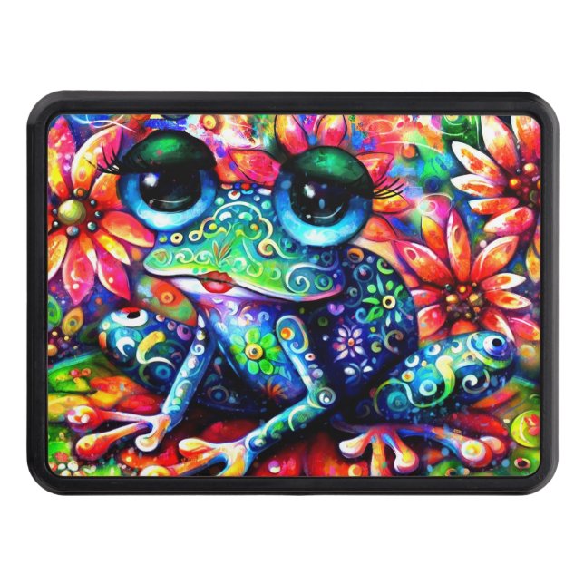 Cubierta Para Remolque Impresionante Impresionista sapo Floral Verde Azul (Anverso)