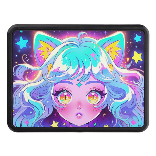 Cubierta Para Remolque Kawaii Neon Cat Fursona Furry Anime Chica (Anverso)