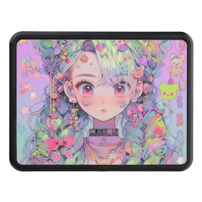 Cubierta Para Remolque Kawaii Pastel Harajuku Anime Chica con trenzas (Anverso)
