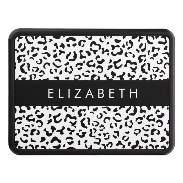 Cubierta Para Remolque Leopard Print, Spots, Black And White, Tu Nombre (Anverso)
