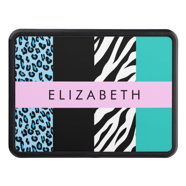 Cubierta Para Remolque Leopard Print, Zebra Print, Blue, Your Name (Anverso)