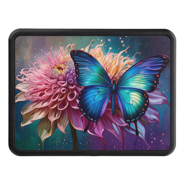 Cubierta Para Remolque Mariposa azul y Dahlia (Anverso)