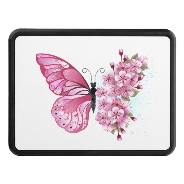 Cubierta Para Remolque Mariposa de flores con Sakura rosa (Anverso)