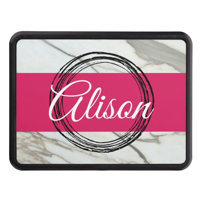 Cubierta Para Remolque Mármol blanco y chispa rosa fucsia añaden nombre (Anverso)