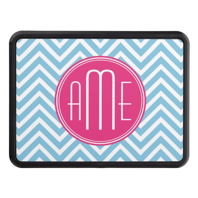 Cubierta Para Remolque Monograma rosado magenta con Chevron azul claro (Anverso)