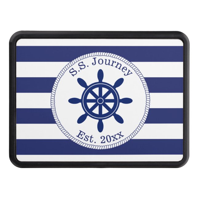 Cubierta Para Remolque Nautical Captain's Wheel Your Boat Name (Anverso)