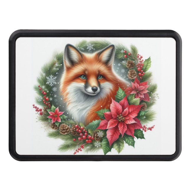 Cubierta Para Remolque Navidades rusos Fox Red Poinsettia Hitch Cover (Anverso)
