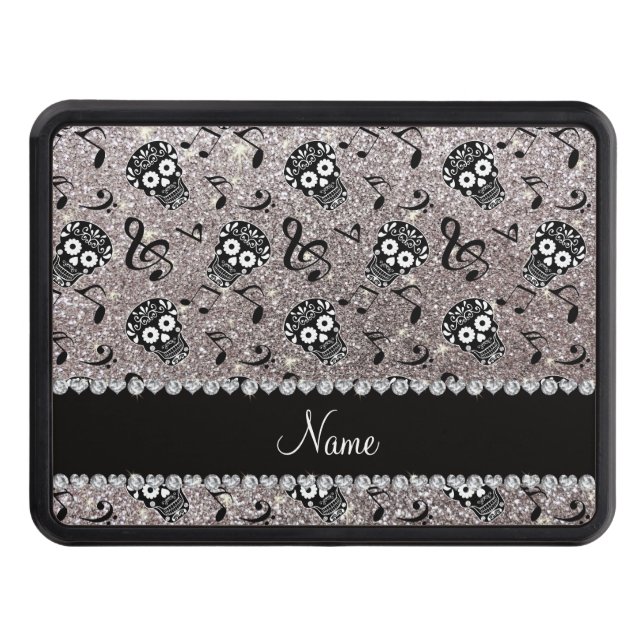 Cubierta Para Remolque Nombre purpurina de plata notas de música calavera (Anverso)